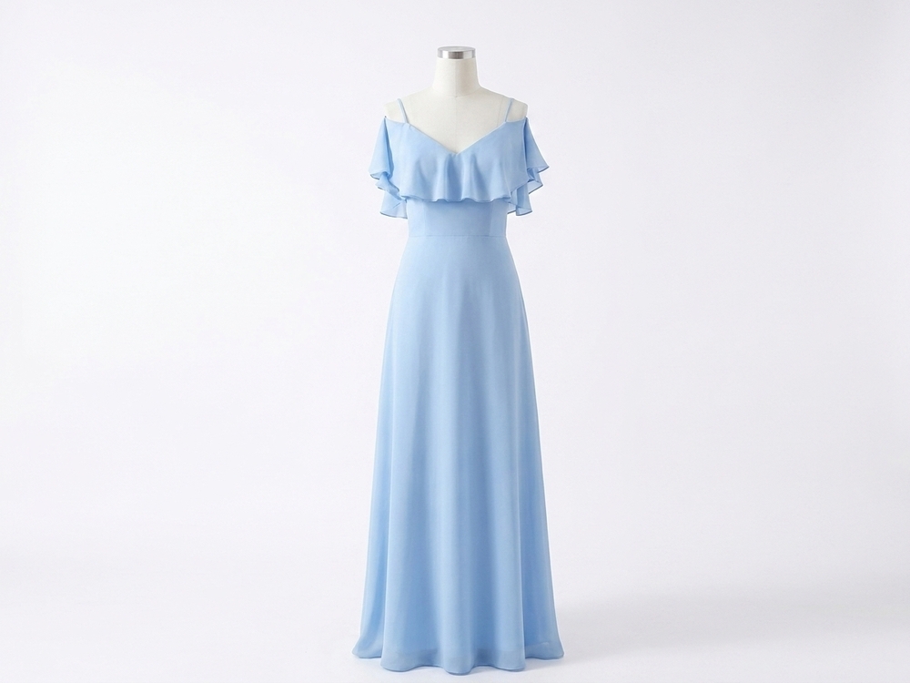 NEW MORILEE women's chiffon cold-shoulder dress in cornflower